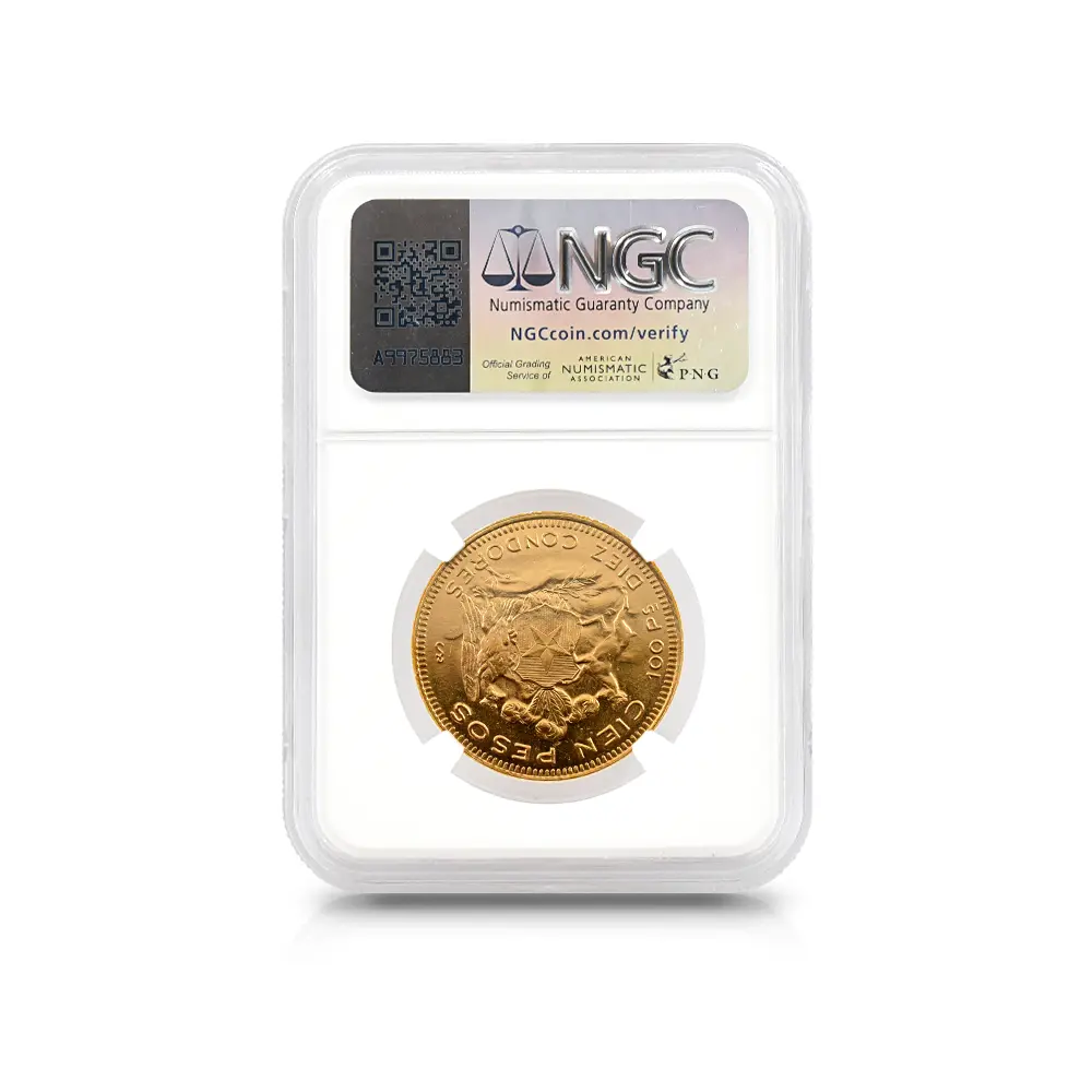 モダンコイン5：6068 チリ 1946SO 女神 100ペソ金貨 NGC MS62