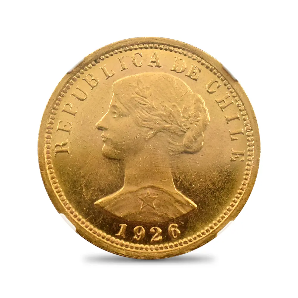アンティークコイン2：6069 チリ 1926SO 女神 100ペソ金貨 NGC MS62