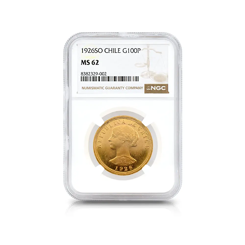 アンティークコイン4：6069 チリ 1926SO 女神 100ペソ金貨 NGC MS62