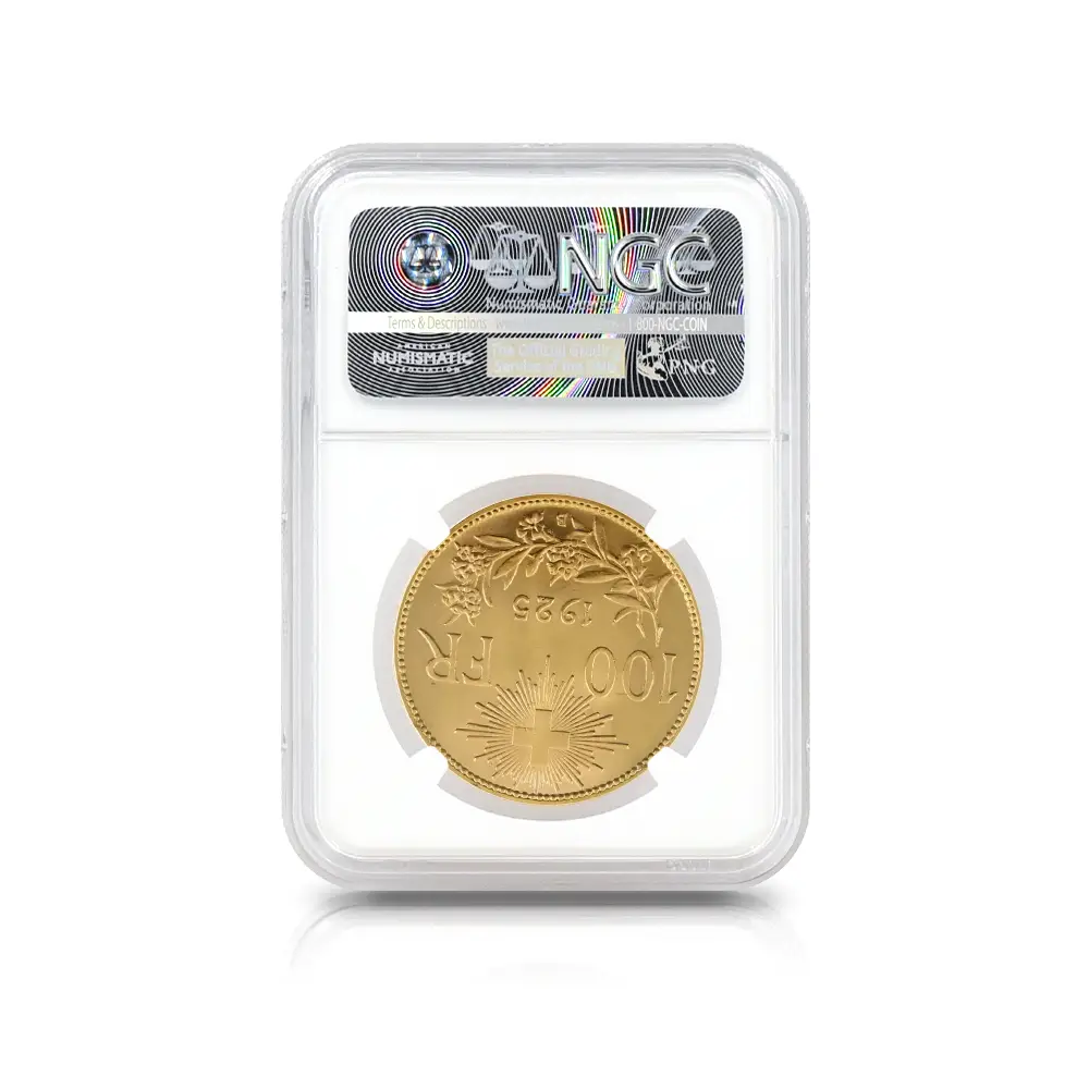 モダンコイン5：6079 スイス 1925B アルプスと少女 ブレネリ 100フラン金貨 NGC MS65