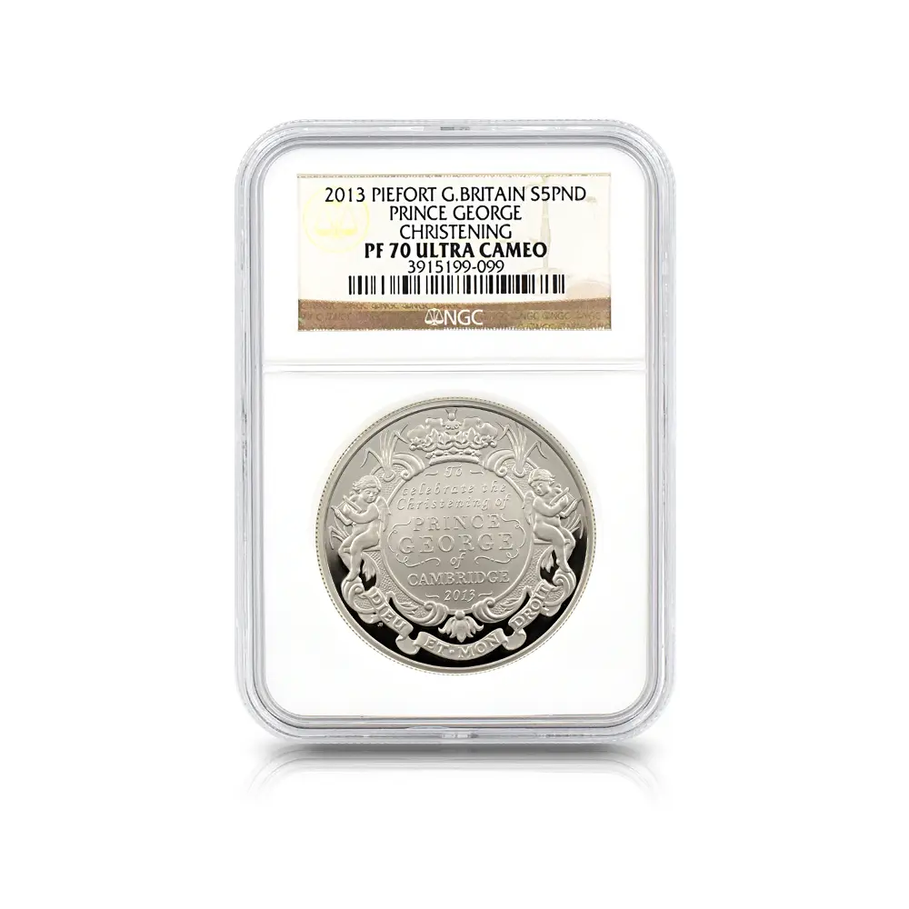 モダンコイン4：6092 2013 エリザベス2世 ジョージ王子洗礼記念 5ポンド ピエフォー銀貨 NGC PF70UC