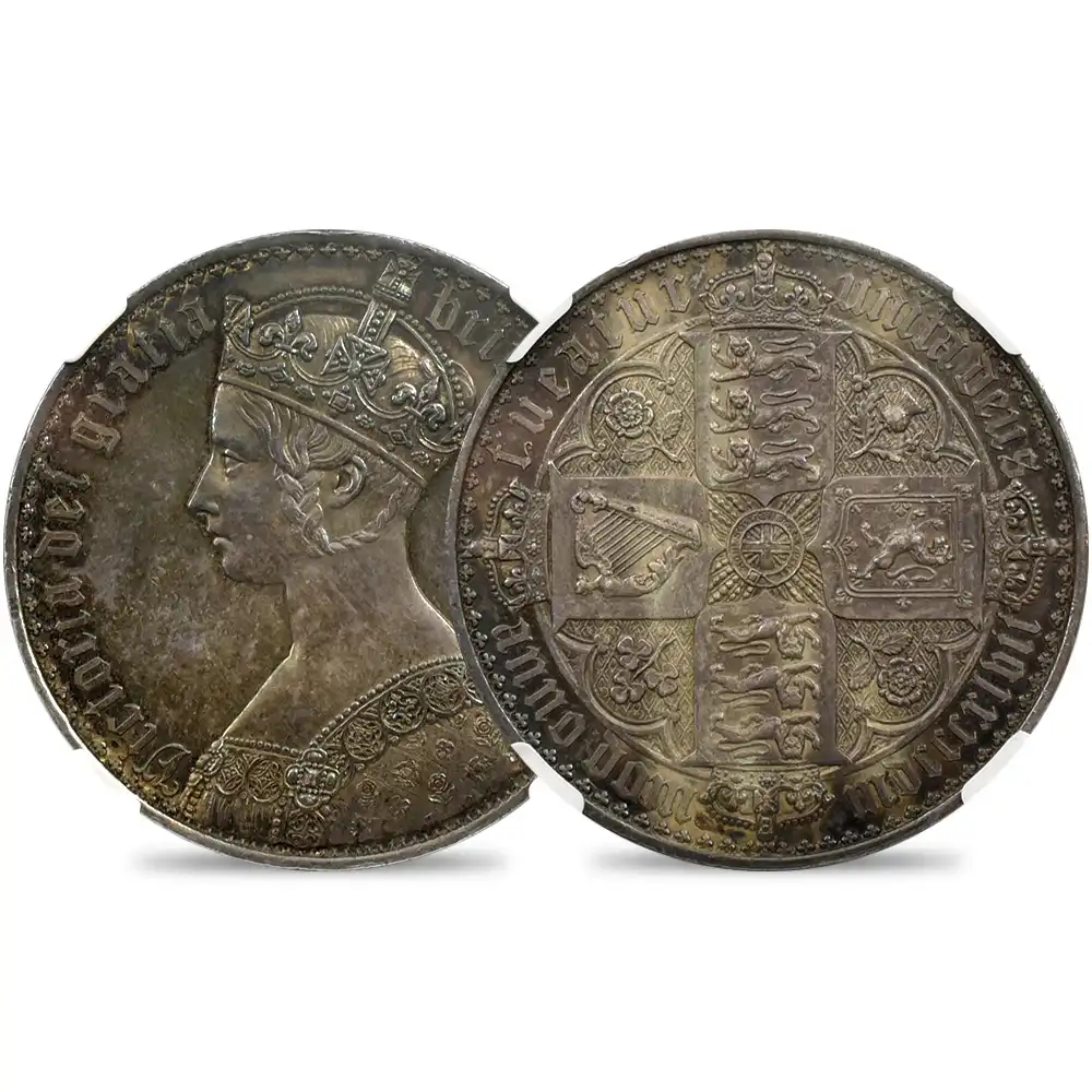 1847 ヴィクトリア女王 ゴチッククラウン銀貨 アンデシモエッジ NGC ...