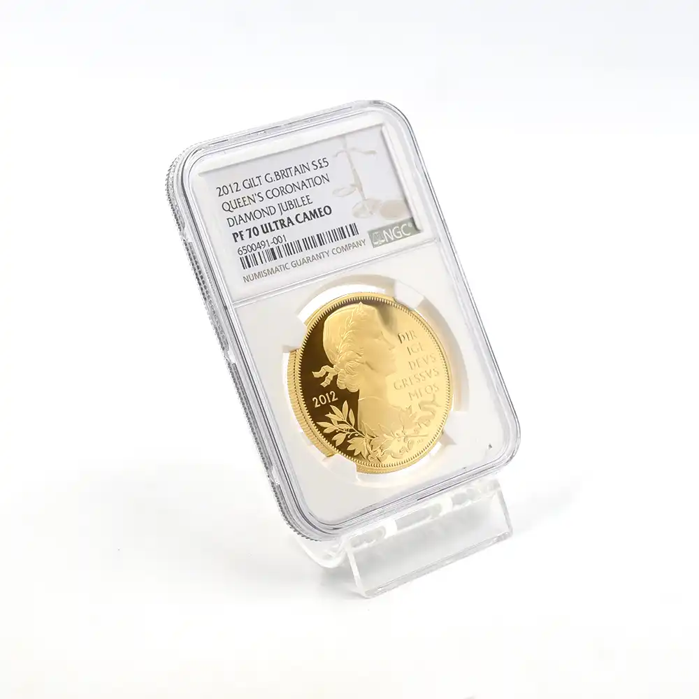 モダンコイン6：3467 2012 エリザベス2世 即位60周年記念 ダイアモンドジュビリー 5ポンド銀貨（金メッキ加工）NGC PF70UC 箱付き