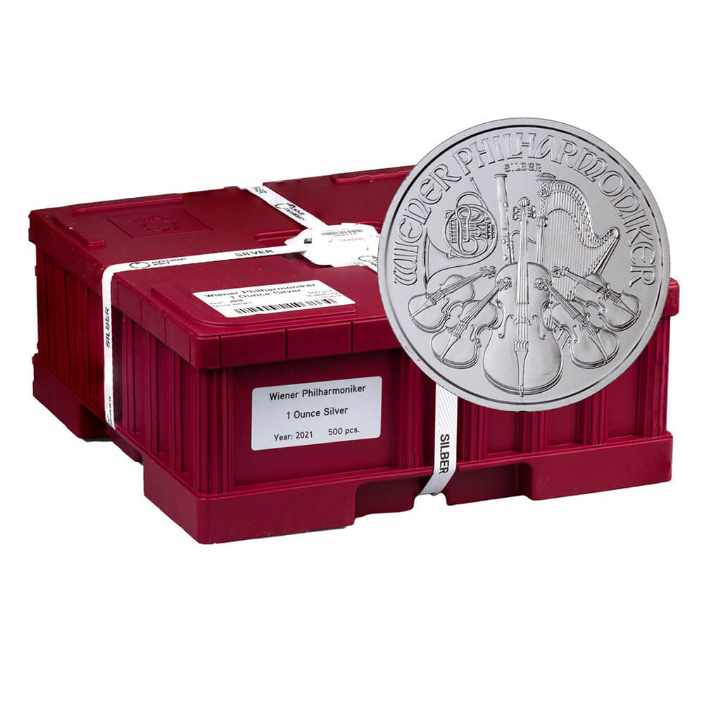 地金型4：1028 オーストリア 2021 1.5ユーロ1オンス ウィーン 銀貨 【500枚】 (モンスターボックス付き)