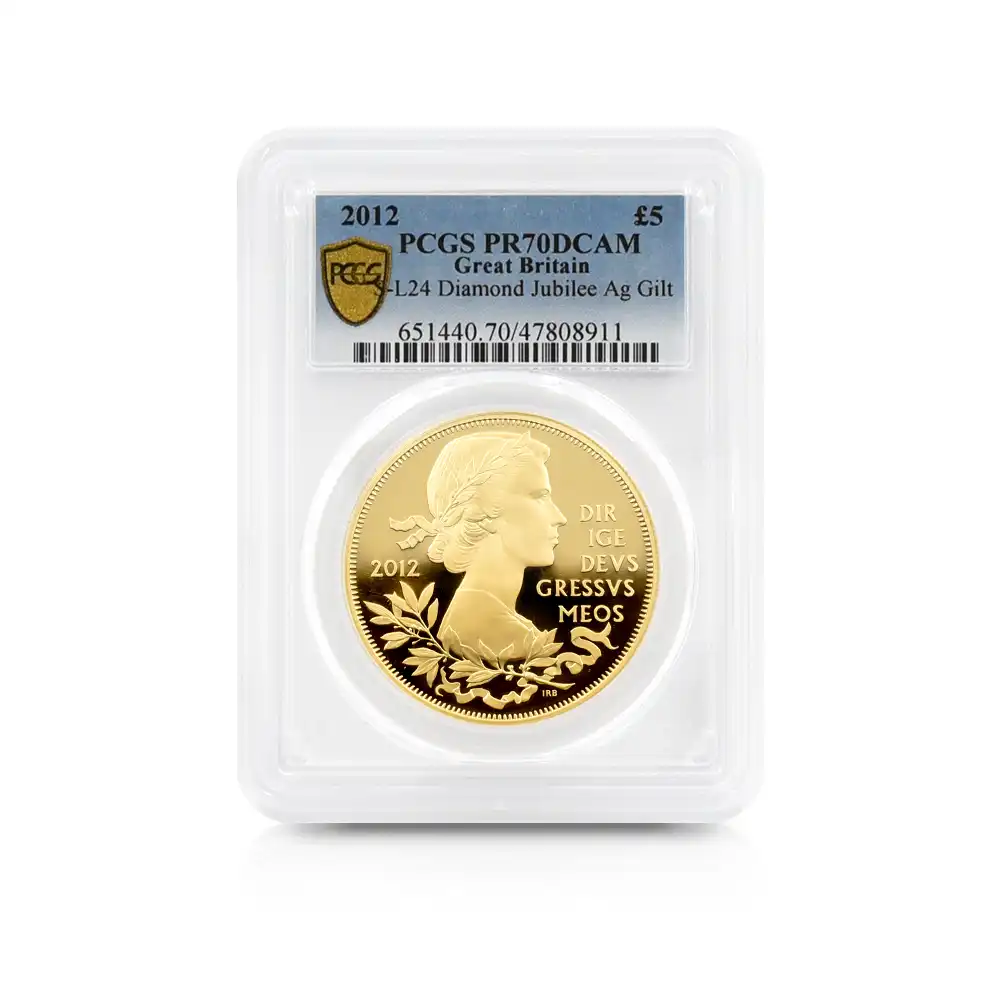 モダンコイン4：3468 2012 エリザベス2世 即位60周年記念 ダイアモンドジュビリー 5ポンド銀貨（金メッキ加工）PCGS PR70DC S-L24