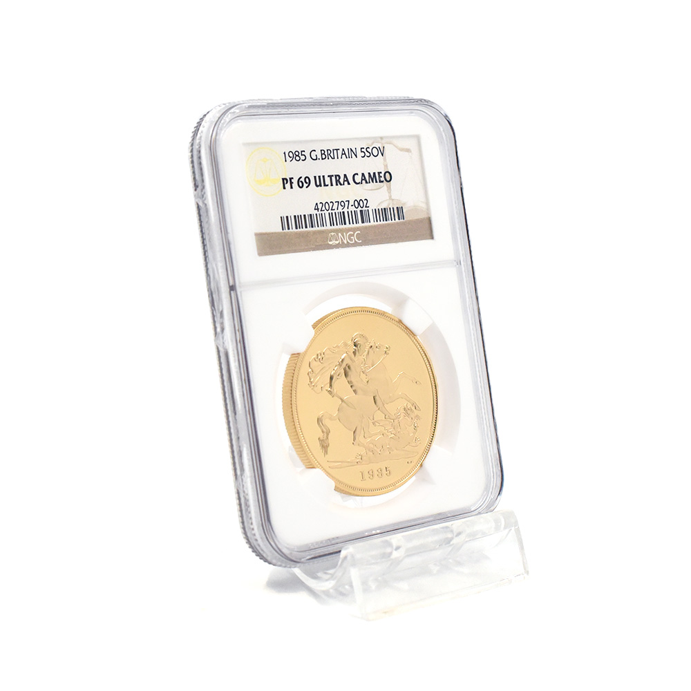 モダンコイン6：6100 1985 エリザベス2世 ミドルエリザベス 聖ジョージ竜退治 5ソブリン金貨 NGC PF69UC