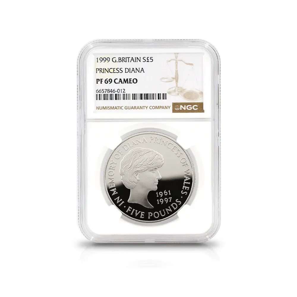 モダンコイン4：6102 1999 エリザベス2世 ダイアナ妃追悼記念 5ポンド銀貨 NGC PF69CA 箱付き