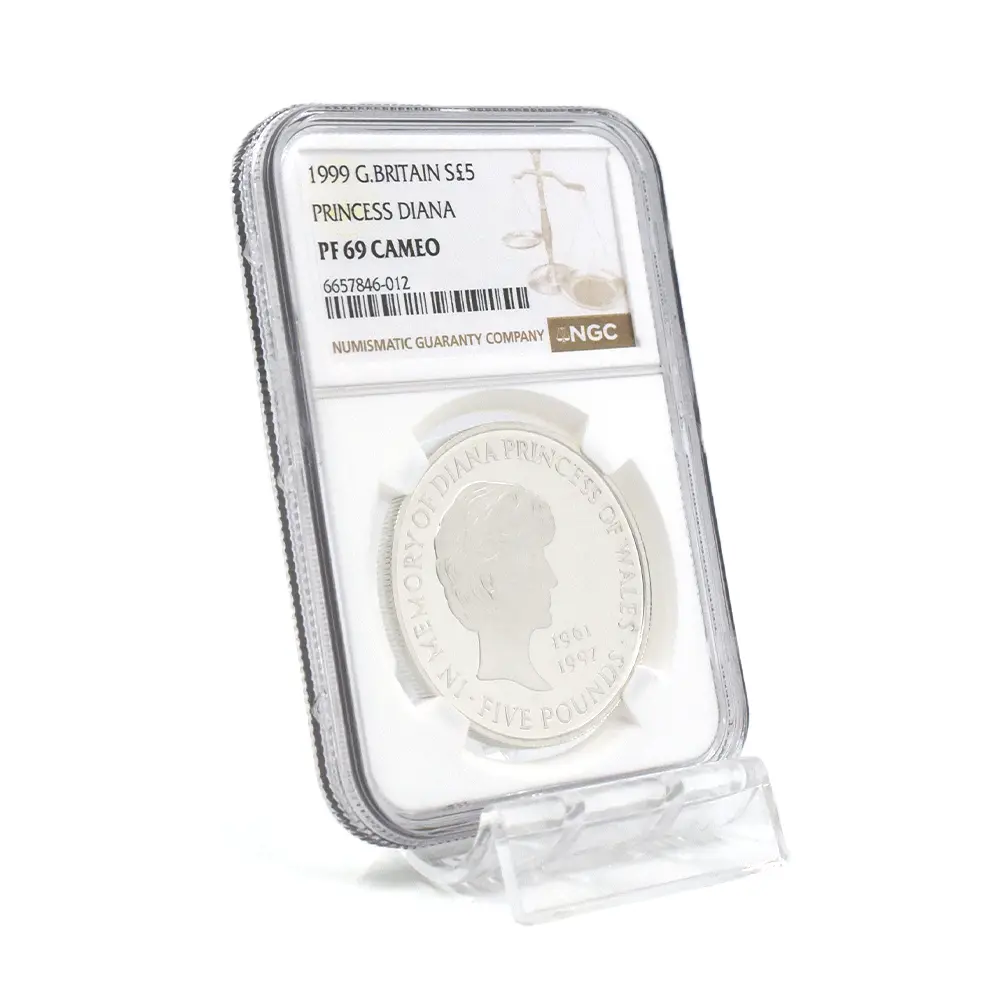 モダンコイン6：6102 1999 エリザベス2世 ダイアナ妃追悼記念 5ポンド銀貨 NGC PF69CA 箱付き
