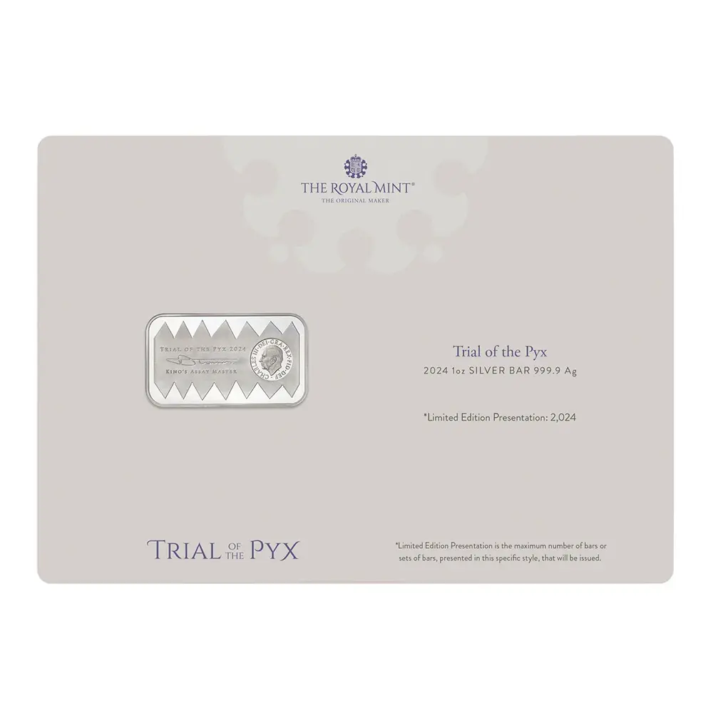 モダンコイン4：6023 2024 Trial of the Pyx 1オンス シルバーバー 未鑑定 パッケージ付き