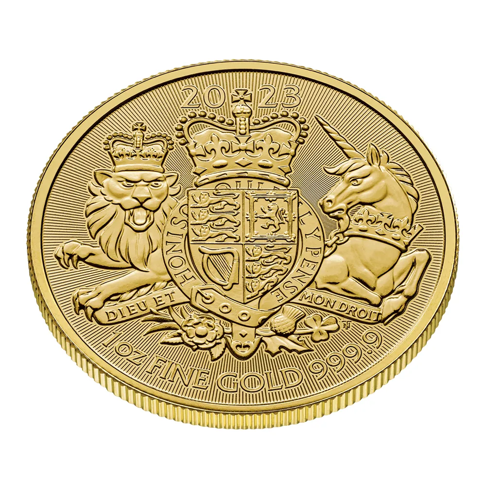 地金型4：3485 イギリス 2023 ロイヤルアームズ 100ポンド 1オンス 金貨 【1枚】 (コインケース付き)