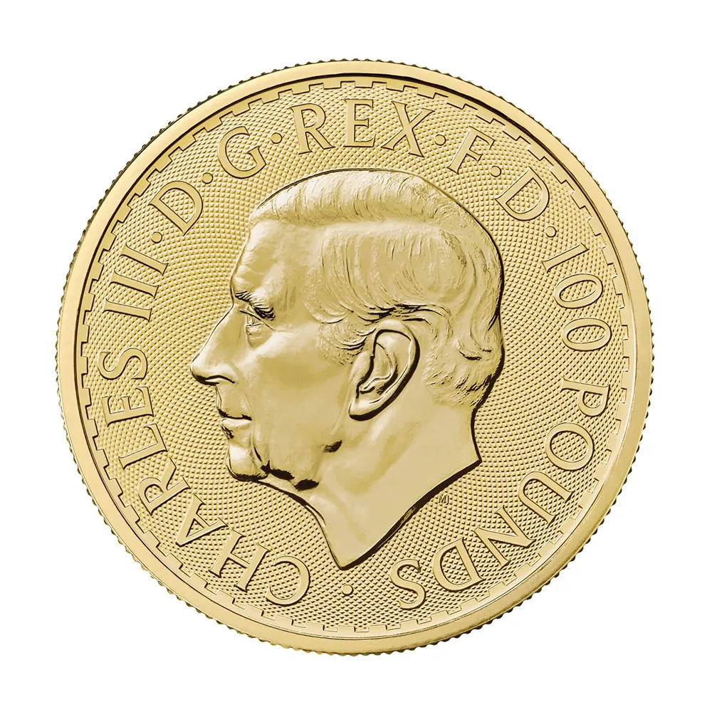 地金型4：6124 イギリス 2025 チャールズ3世 ブリタニア 100ポンド 1オンス 金貨 【5枚】 (コインケース付き)