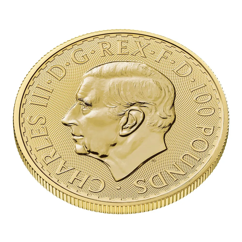 地金型6：6124 イギリス 2025 チャールズ3世 ブリタニア 100ポンド 1オンス 金貨 【5枚】 (コインケース付き)