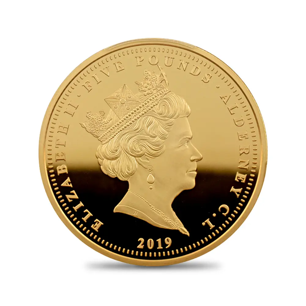 モダンコイン3：4787 オルダニー島 2019 エリザベス2世 ウナ&ライオン 5ポンド金貨 PCGS PR70DC 箱付き
