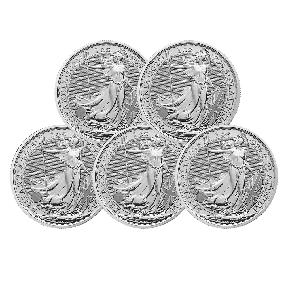地金型2：6132 イギリス 2025 チャールズ3世 ブリタニア 100ポンド 1オンス プラチナ貨 【5枚】 (コインケース付き)
