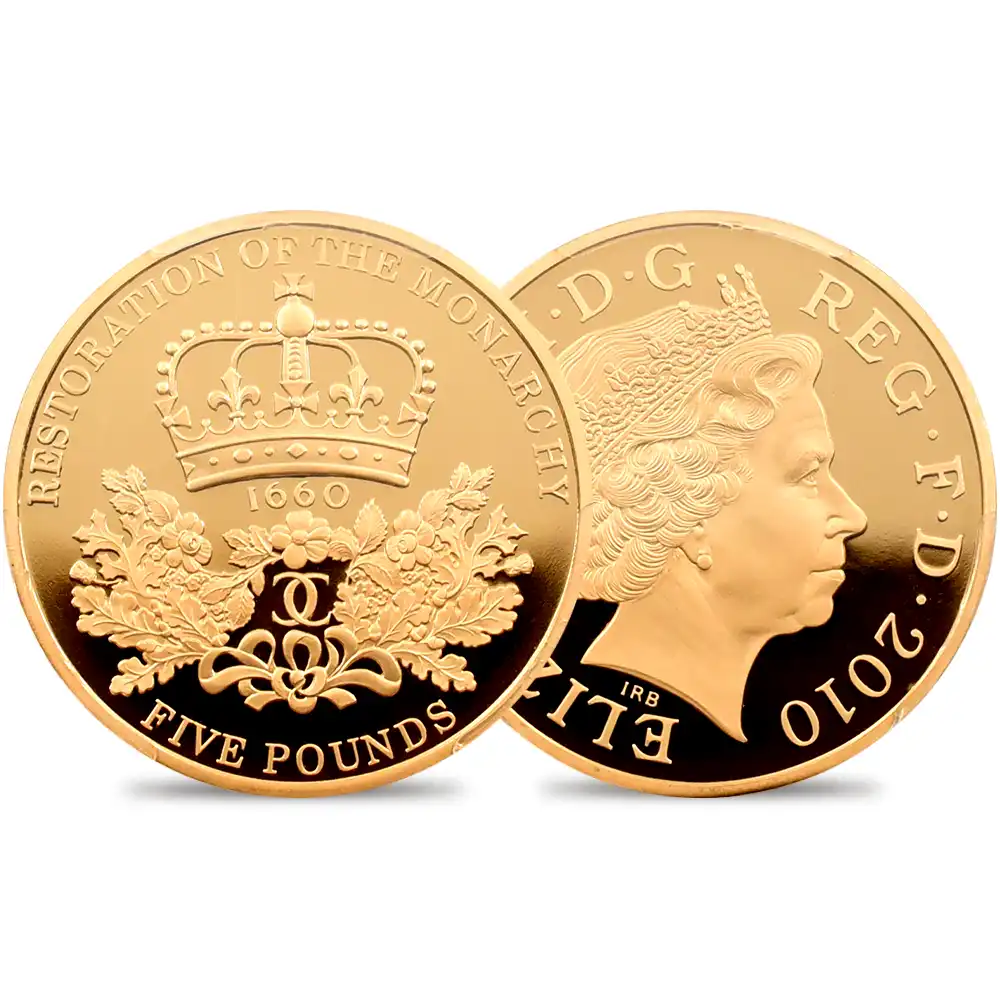 モダンコイン1：3550 2010 エリザベス2世 王政復古350周年記念 5ポンド金貨 PCGS PR70DC