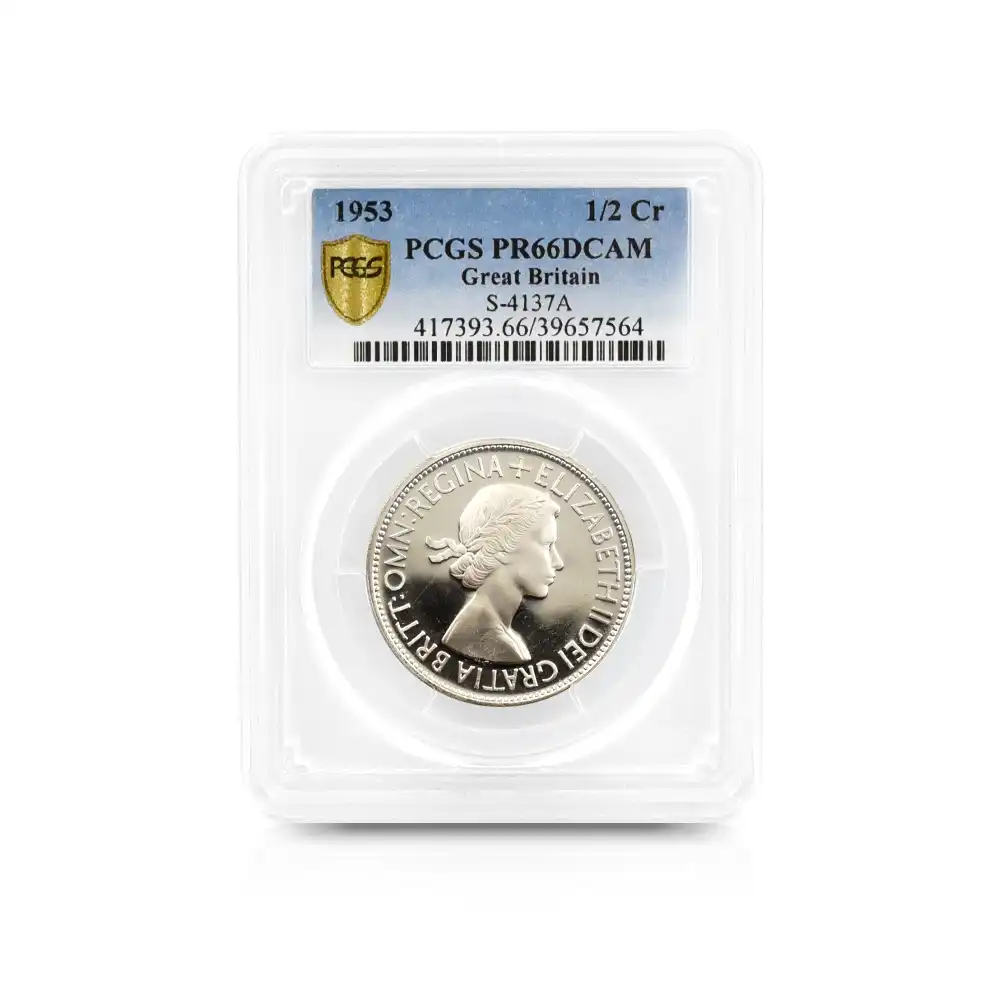 モダンコイン4：3557 1953 エリザベス2世 1/2クラウン白銅貨 PCGS PR66DC S-4137A