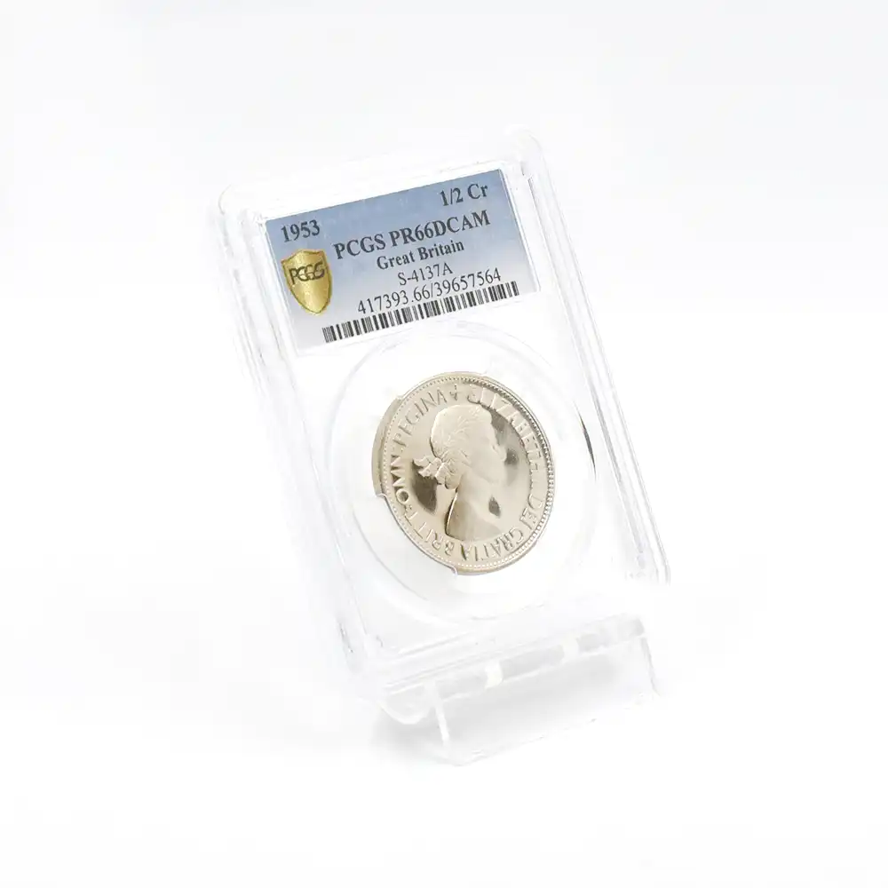 モダンコイン6：3557 1953 エリザベス2世 1/2クラウン白銅貨 PCGS PR66DC S-4137A