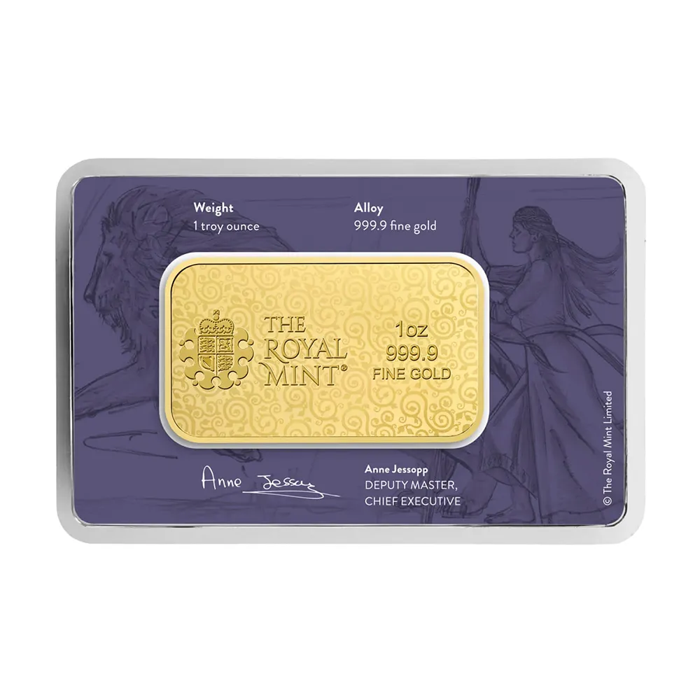 地金型5：6111 イギリス 2025 ウナとライオン 金の延べ板 1オンス ゴールドバー【1本】（ブリスターパック付き）