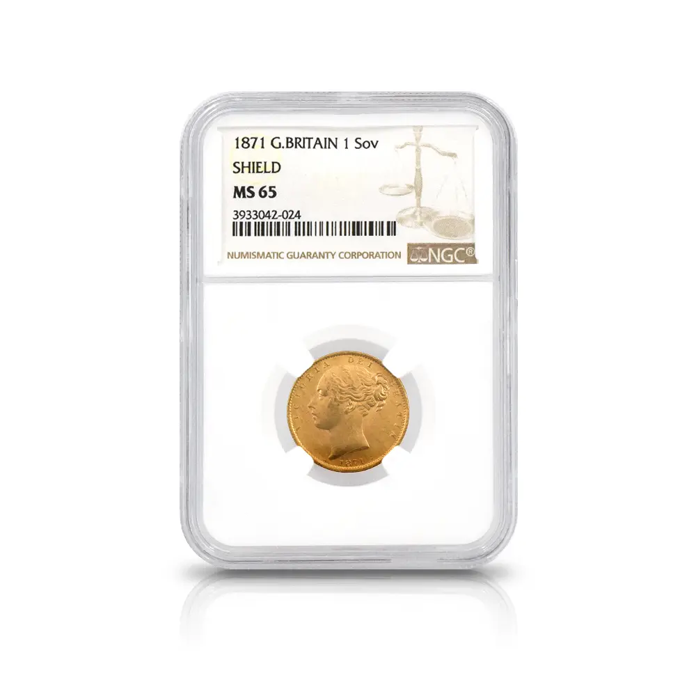 アンティークコイン4：6137 1871 ヴィクトリア女王 ヤングヘッド ソブリン金貨 NGC MS65