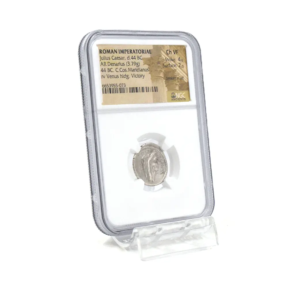 古代コイン6：6138 古代ローマ帝国 紀元前44年 カエサル デナリウス銀貨 NGC Ch VF Strike: 4/5 Surface: 2/5