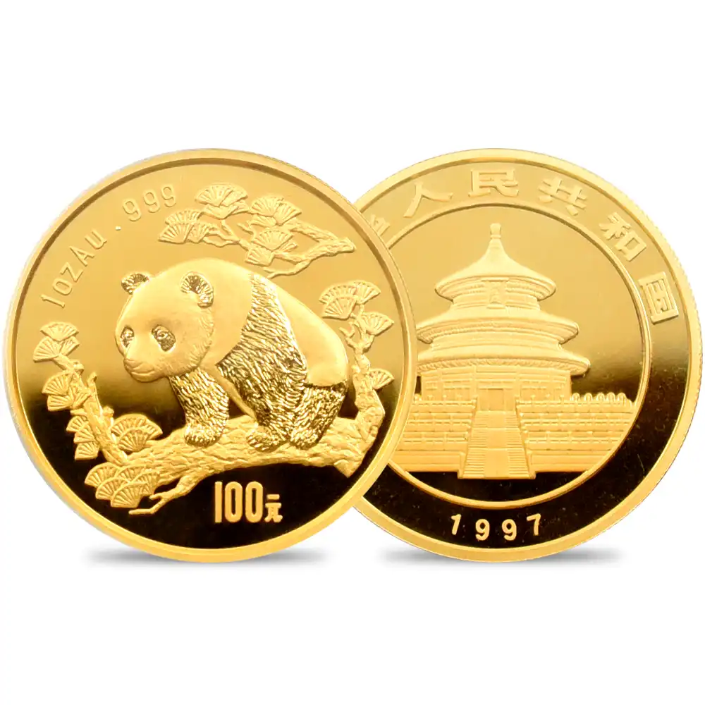 地金型1：3567 中国 1997 パンダ 100元1オンス金貨 PCGS MS69