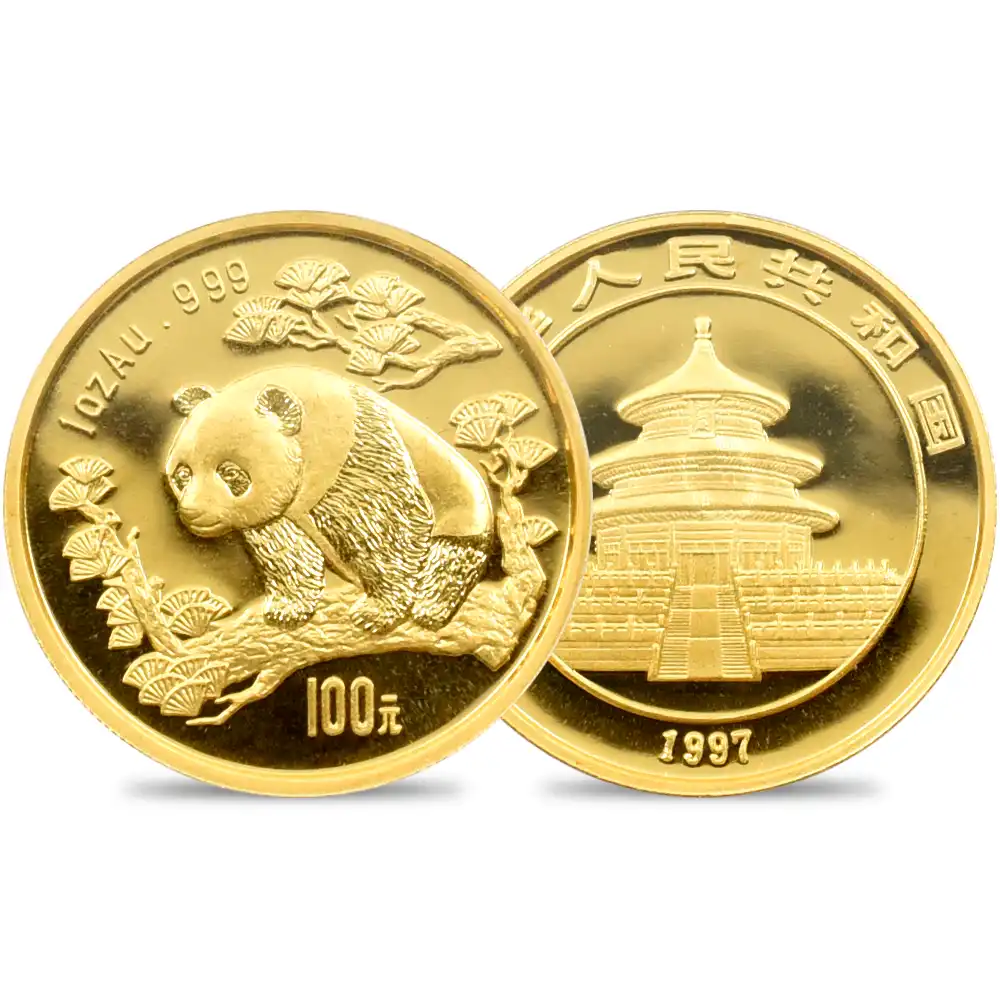 地金型1：3568 中国 1997 パンダ 100元1オンス金貨 PCGS MS69