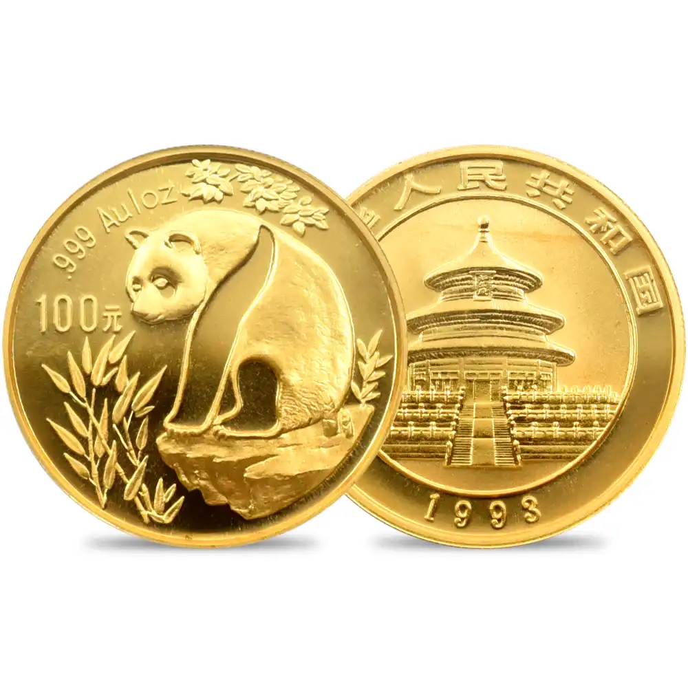 地金型1：3573 中国 1993 パンダ 100元1オンス金貨 PCGS MS69