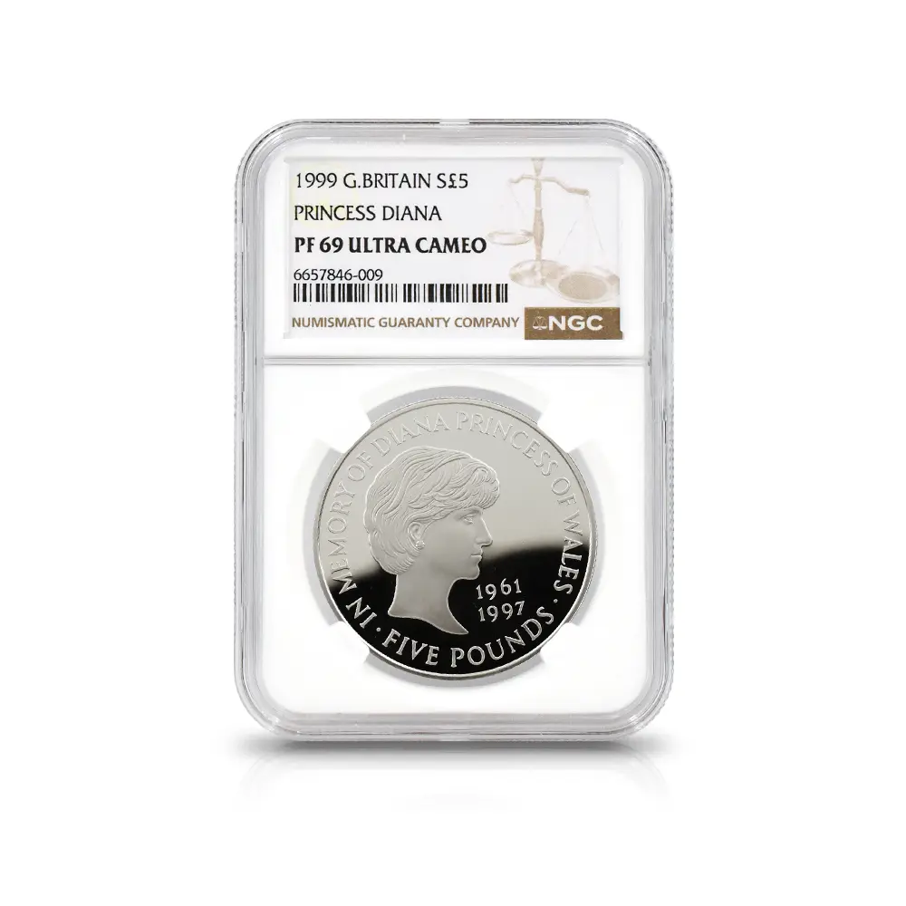 モダンコイン4：6144 1999 エリザベス2世 ダイアナ妃追悼記念 5ポンド銀貨 NGC PF69UC 箱付き