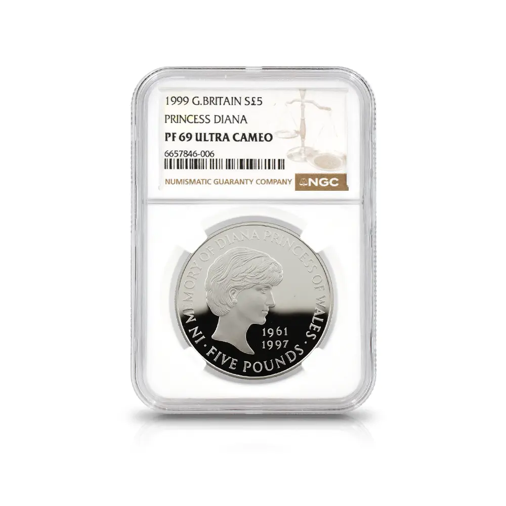 モダンコイン4：6145 1999 エリザベス2世 ダイアナ妃追悼記念 5ポンド銀貨 NGC PF69UC 箱付き