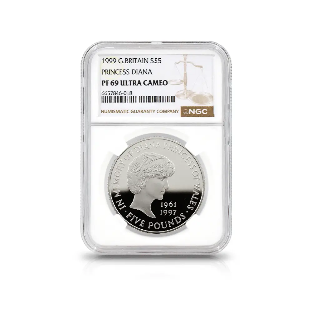 モダンコイン4：6146 1999 エリザベス2世 ダイアナ妃追悼記念 5ポンド銀貨 NGC PF69UC 箱付き