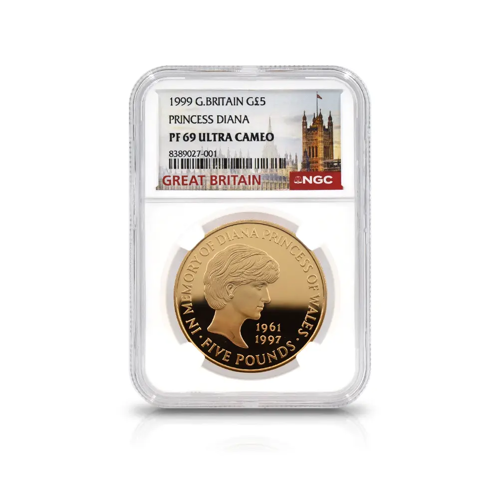 モダンコイン4：6149 1999 エリザベス2世 ダイアナ妃追悼記念 5ポンド金貨 NGC PF69UC 箱付き