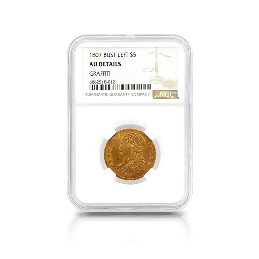 アンティークコイン4：4840 アメリカ 1807 リバティ キャップドバスト 5ドル金貨 NGC AU DETAILS