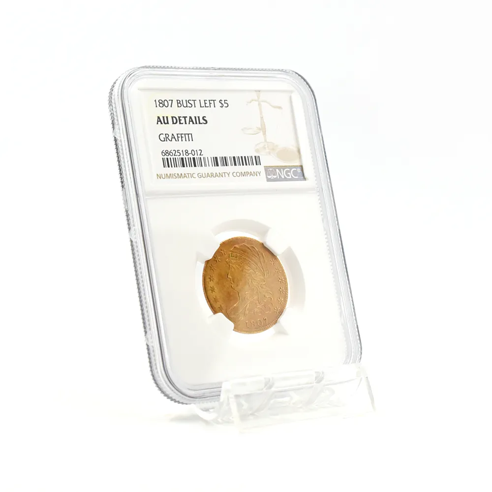 アンティークコイン6：4840 アメリカ 1807 リバティ キャップドバスト 5ドル金貨 NGC AU DETAILS