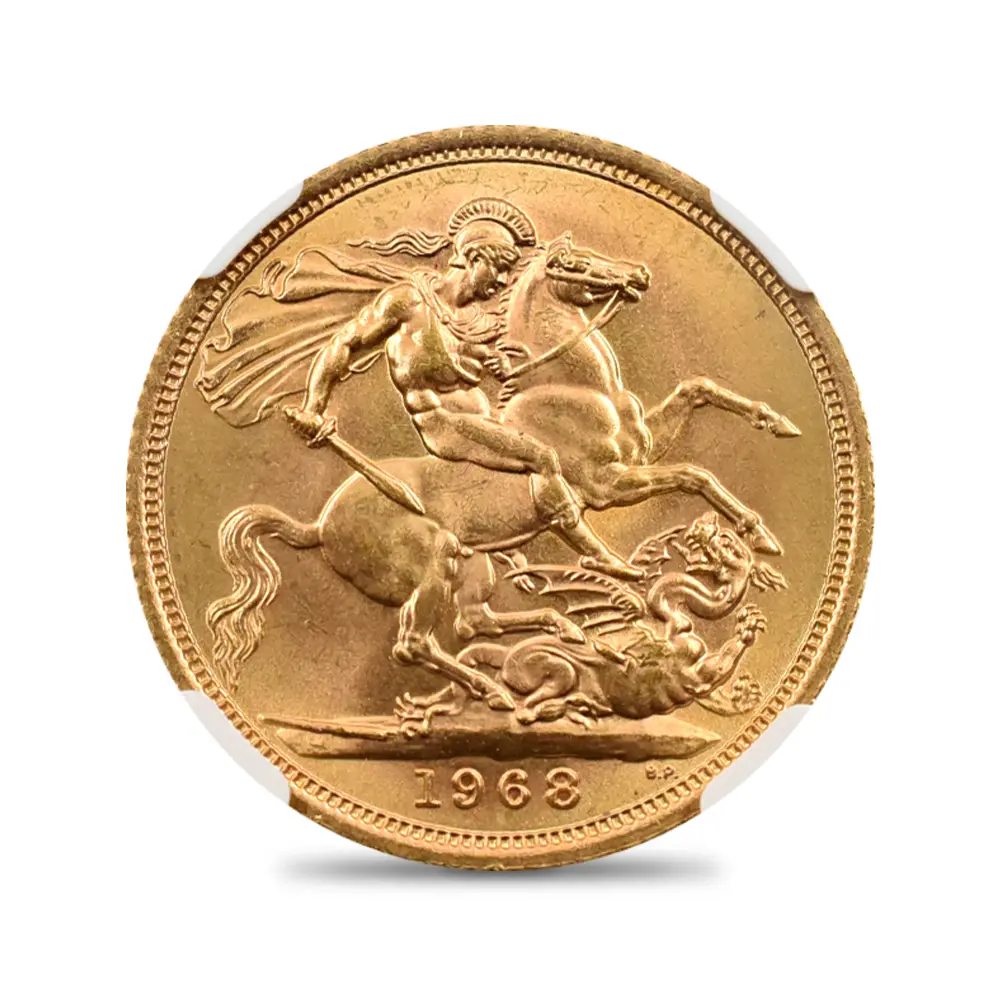 モダンコイン3：4831 1968 エリザベス2世 ヤングヤング 聖ジョージ竜退治 ソブリン金貨 NGC MS65