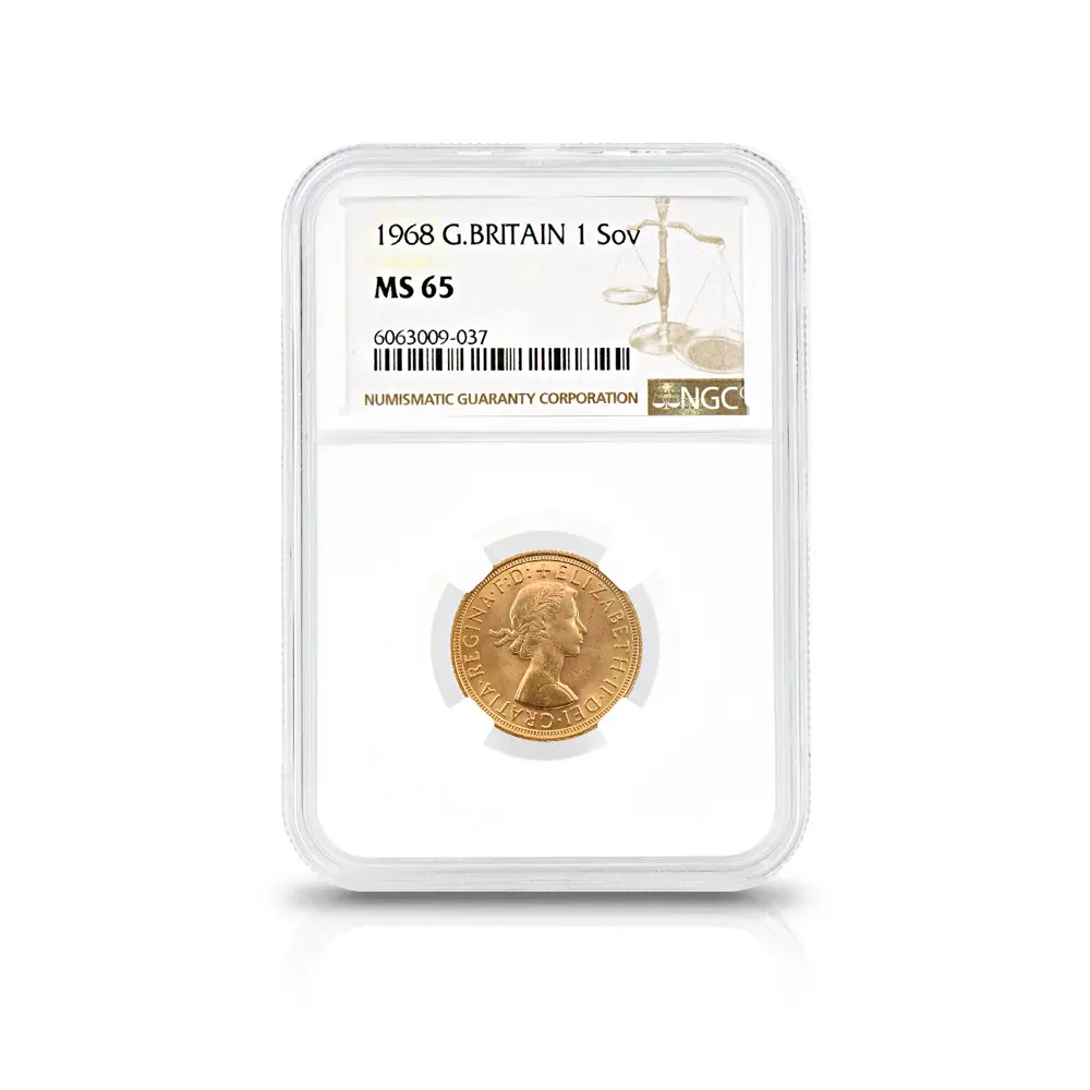 モダンコイン4：4831 1968 エリザベス2世 ヤングヤング 聖ジョージ竜退治 ソブリン金貨 NGC MS65