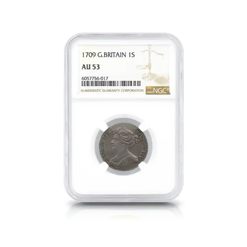 アンティークコイン4：4861 1709 アン女王 1シリング銀貨 NGC AU53
