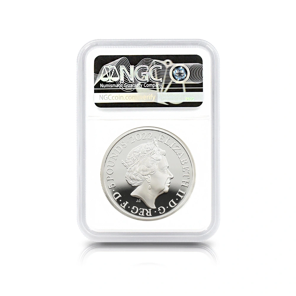 モダンコイン5：3175 2022 エリザベス2世 都市景観シリーズ第1弾 ロンドン 5ポンド2オンス銀貨 発行即日鑑定品 NGC PF70UC 箱付き