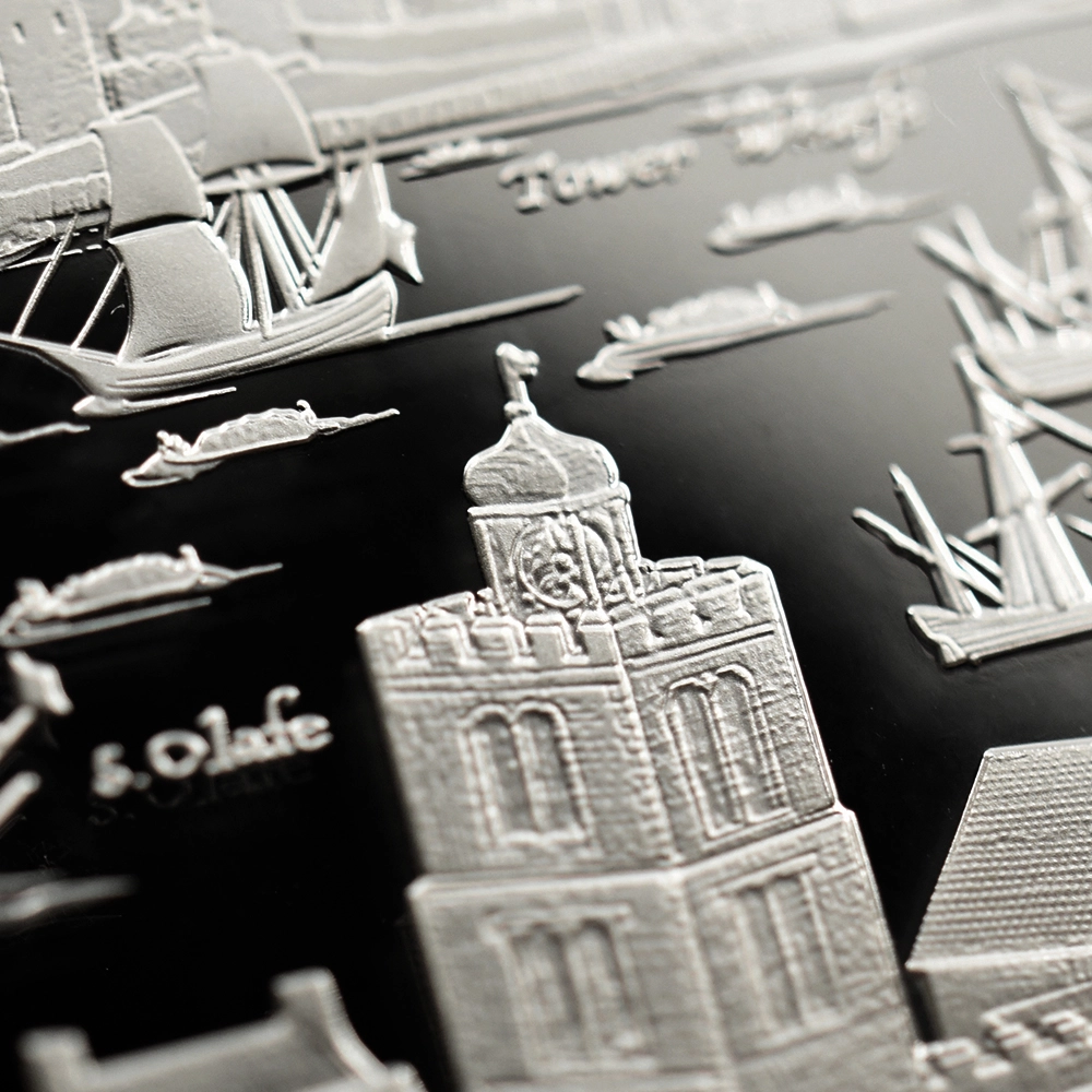 モダンコイン11：3175 2022 エリザベス2世 都市景観シリーズ第1弾 ロンドン 5ポンド2オンス銀貨 発行即日鑑定品 NGC PF70UC 箱付き