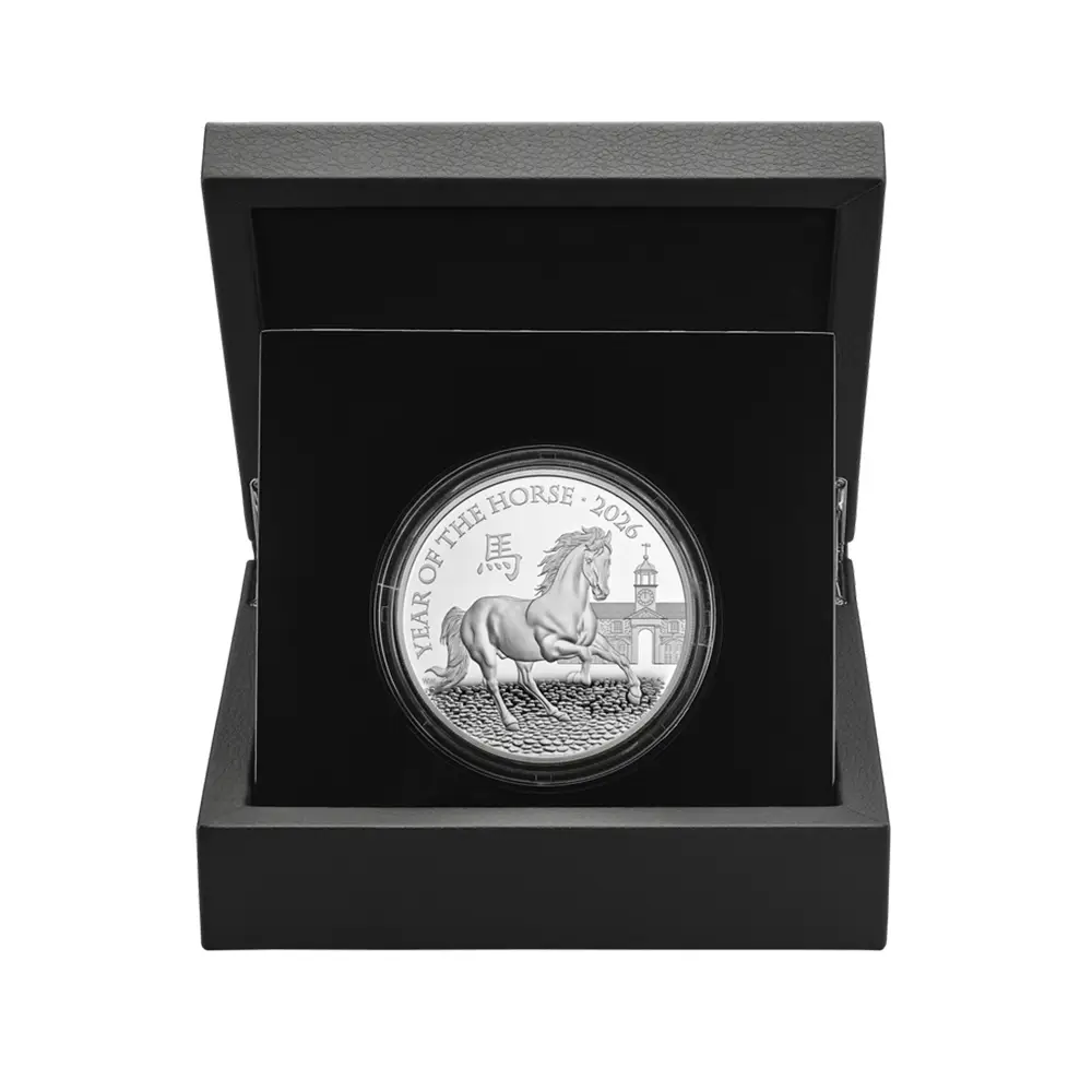 モダンコイン4：6185 2026 チャールズ3世 干支午年 馬年 10ポンド5オンスプルーフ銀貨 未鑑定 箱付き【ご予約承り品】