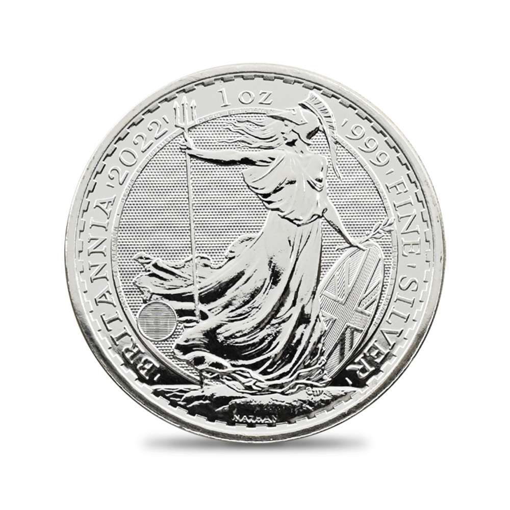 地金型2：2027 イギリス 2022 ブリタニア 2ポンド 1オンス 地金型銀貨 【25枚】セット  (コインチューブ付き)
