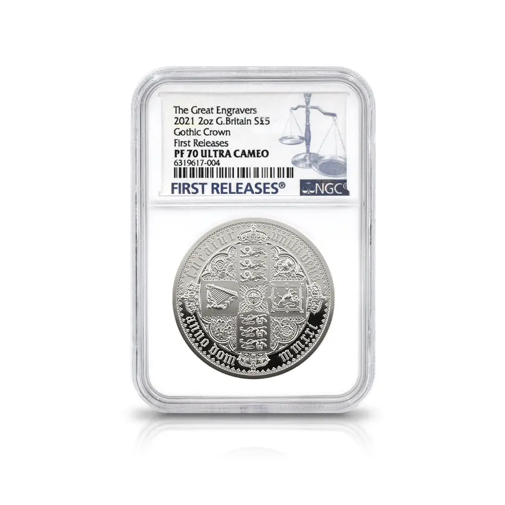 モダンコイン8：6181 2021 エリザベス2世 ゴチッククラウン 5ポンド2オンス銀貨 2枚セット ファーストリリース NGC PF70UC 箱付き