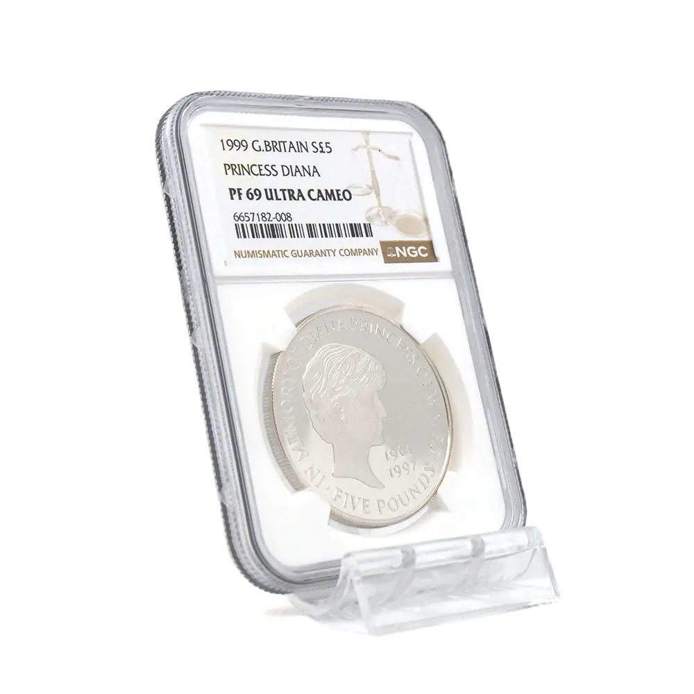 モダンコイン6:6182 1999 エリザベス2世 ダイアナ妃追悼記念 5ポンド銀貨 NGC PF69UC 箱付き