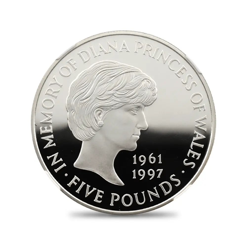 モダンコイン2:6182 1999 エリザベス2世 ダイアナ妃追悼記念 5ポンド銀貨 NGC PF69UC 箱付き