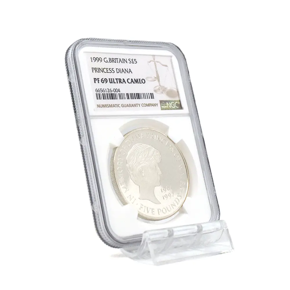 モダンコイン6：6184 1999 エリザベス2世 ダイアナ妃追悼記念 5ポンド銀貨 NGC PF69UC 箱付き