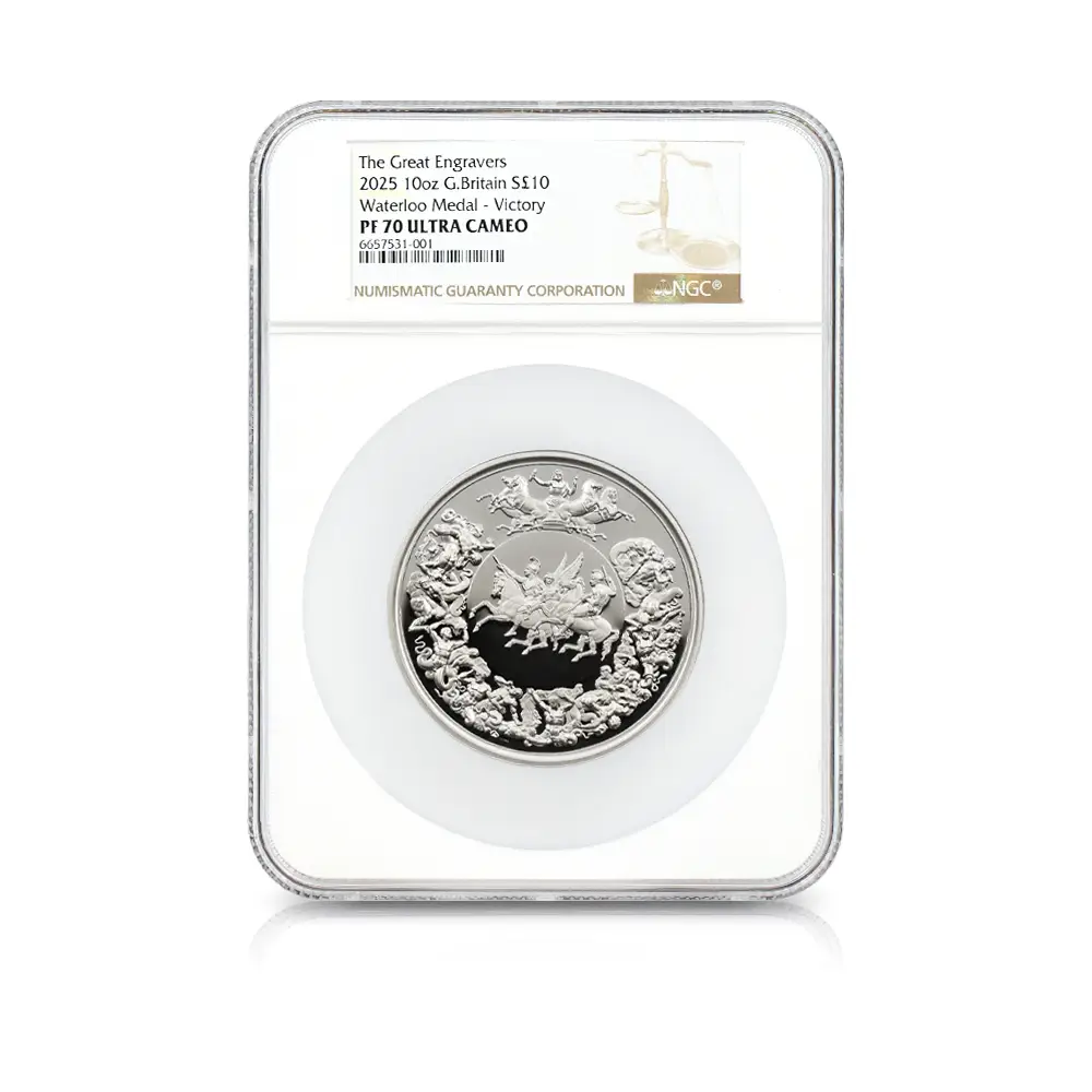 モダンコイン4：6192 2025 チャールズ3世 ワーテルロー・メダル - 勝利 10ポンド10オンス銀貨 NGC PF70UC