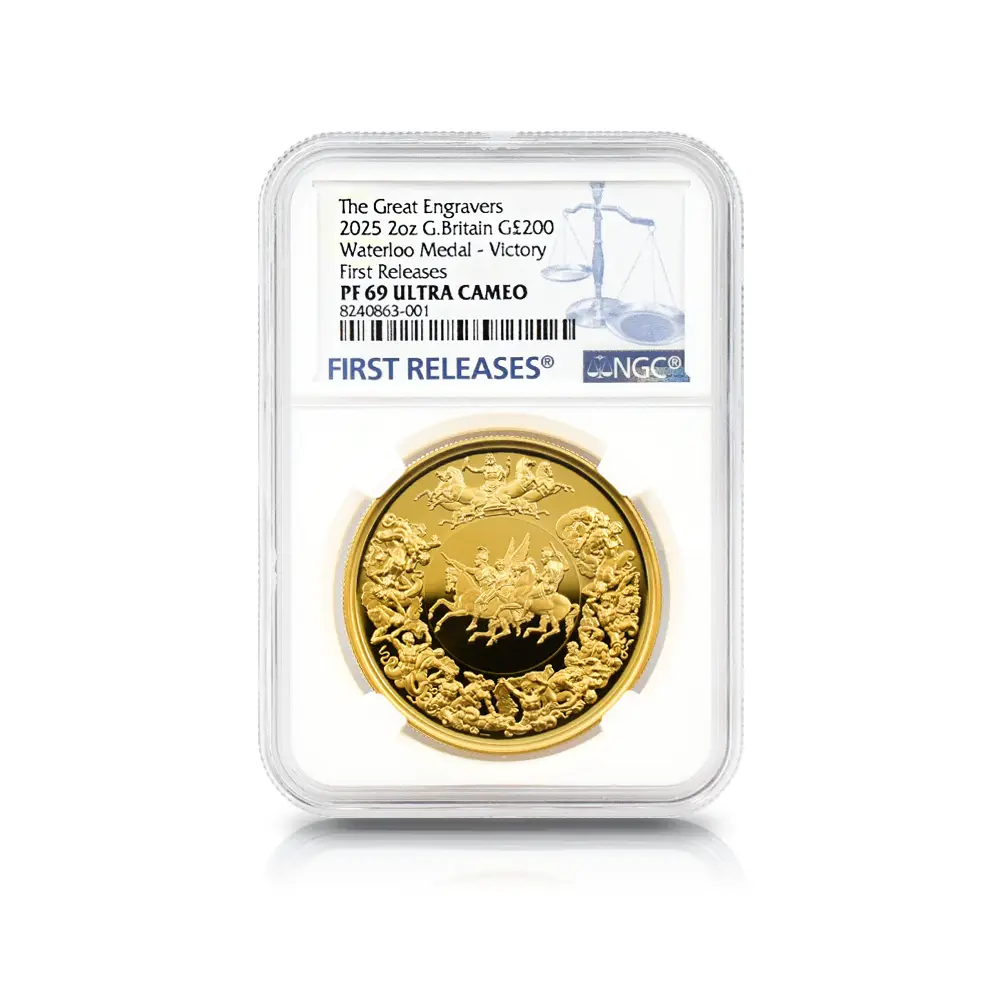 モダンコイン4:6193 2025 チャールズ3世 ワーテルロー・メダル - 勝利 200ポンド2オンス金貨 ファーストリリース NGC PF69UC