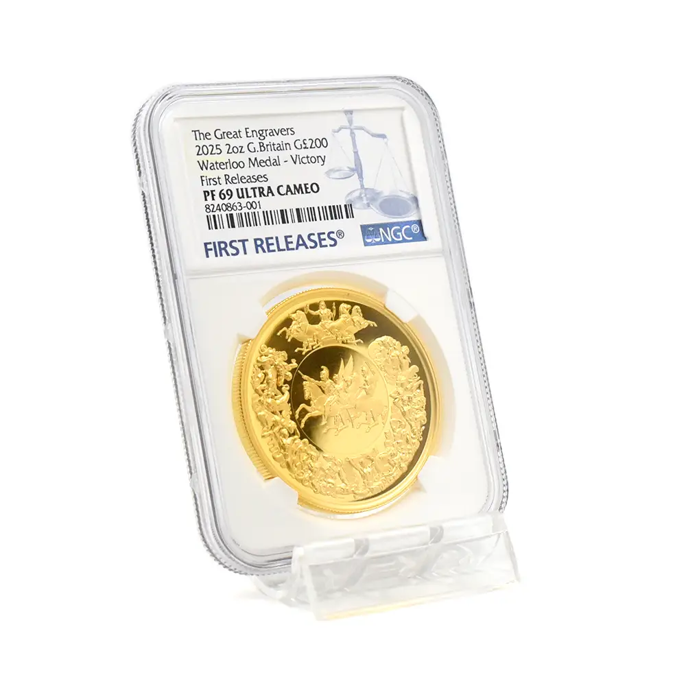モダンコイン6:6193 2025 チャールズ3世 ワーテルロー・メダル - 勝利 200ポンド2オンス金貨 ファーストリリース NGC PF69UC