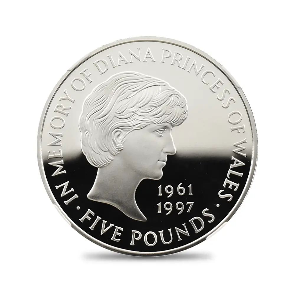 モダンコイン2：6198 1999 エリザベス2世 ダイアナ妃追悼記念 5ポンド銀貨 NGC PF69UC 箱付き