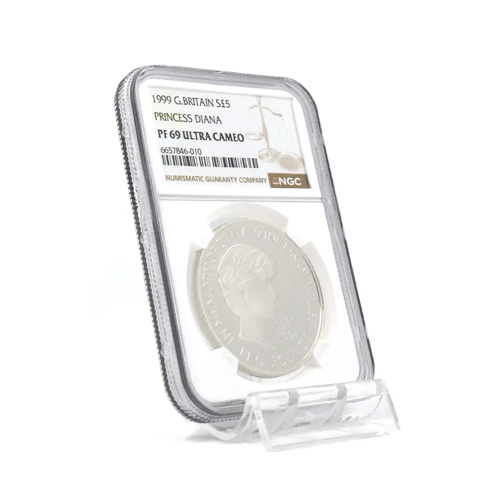 モダンコイン6:6199 1999 エリザベス2世 ダイアナ妃追悼記念 5ポンド銀貨 NGC PF69UC 箱付き