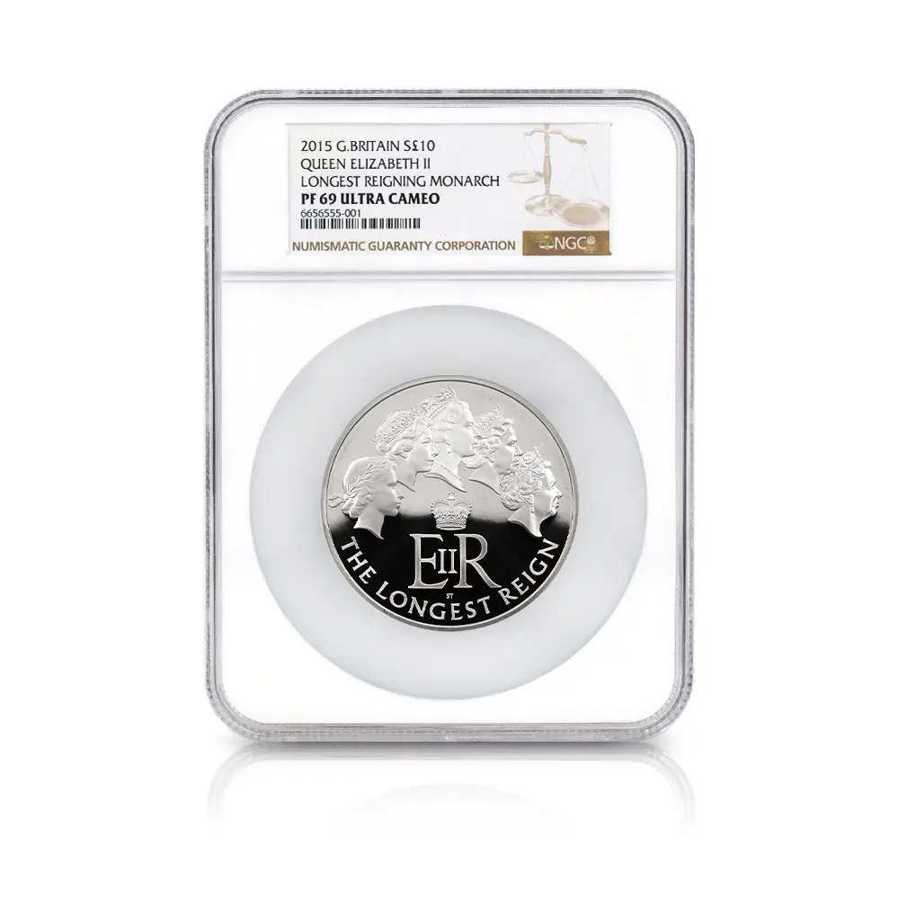 モダンコイン4:6207 2015 エリザベス2世 最長在位記念 10ポンド5オンス銀貨 NGC PF69UC